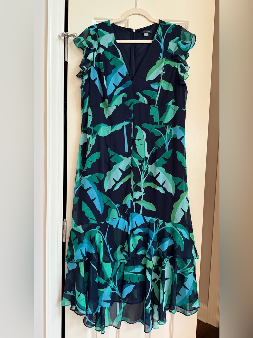 Tommy Hilfiger Riviera Floral Chiffon High Low Midi Dress Size 16 Ruffle Leaf - Picture 2 of 16